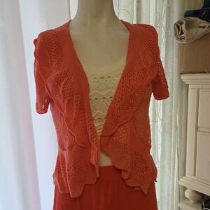 Sweet Kizz Orange Crochet Cardigan Small Boho Lightweight Y2K